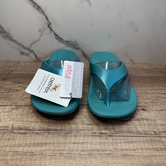 Lynco Flips‎ Maui Shimmer Aqua Comfort Thong Sandals Women's Size 5 - Picture 3 of 6